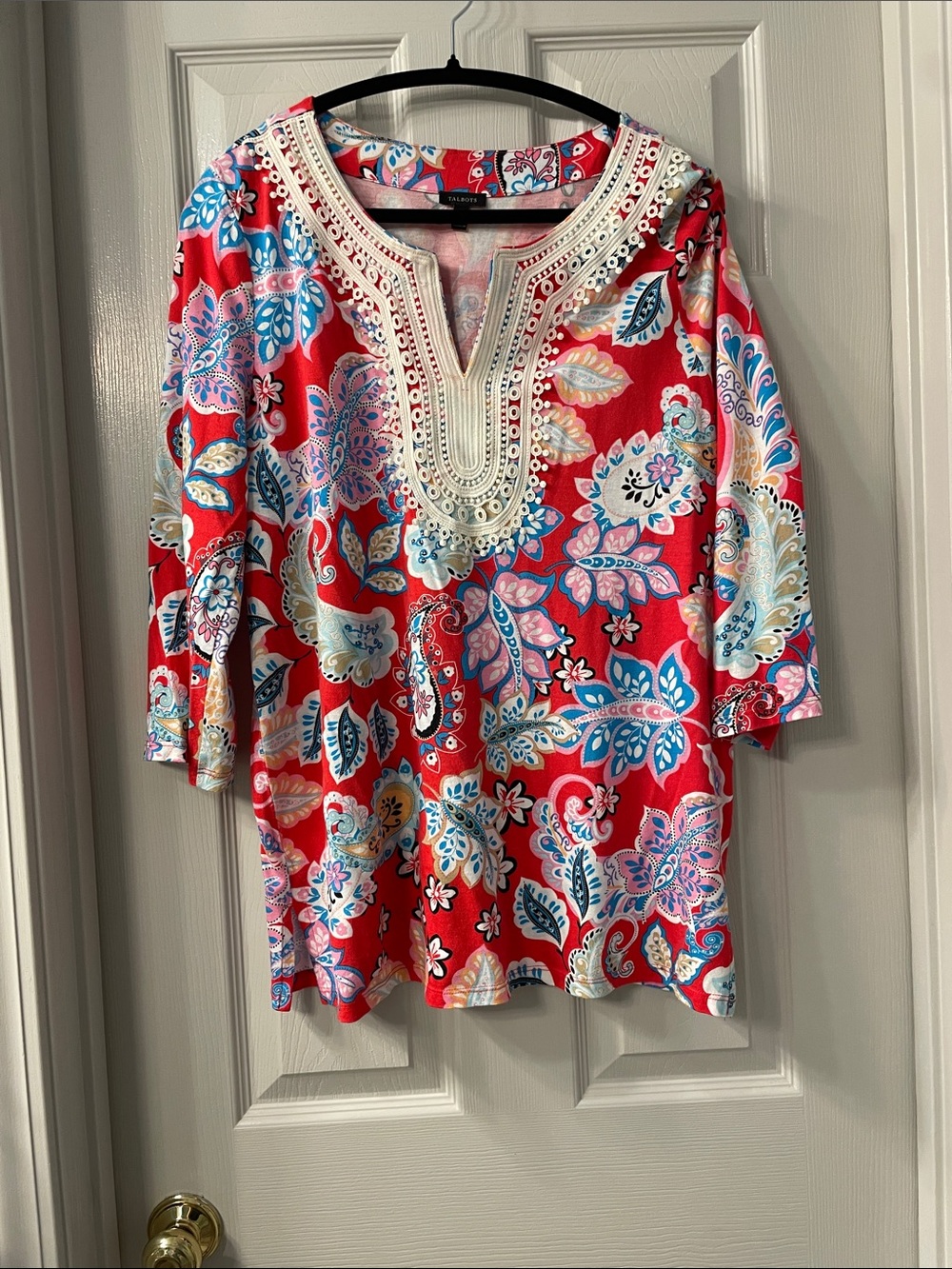 Talbots Coral Paisley Beaded V-Neck Tunic